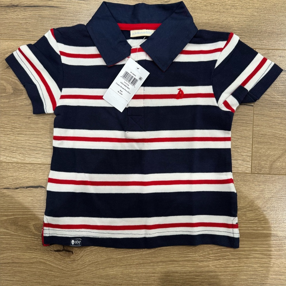 Navy and Red Striped Kids Polo Shirt